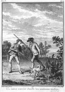 1778年に出版されたノエルルミル（1724-1800）によって彫刻された、ジャンジャックルソー（1712-78）による「レミール」のイラスト 作： Jean Michel the Younger Moreau
